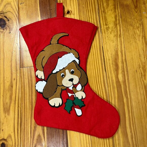 Puppy Dog Felt Christmas Stocking Spaniel Beagle Applique 18" Santa Candy Cane - Picture 8 of 10